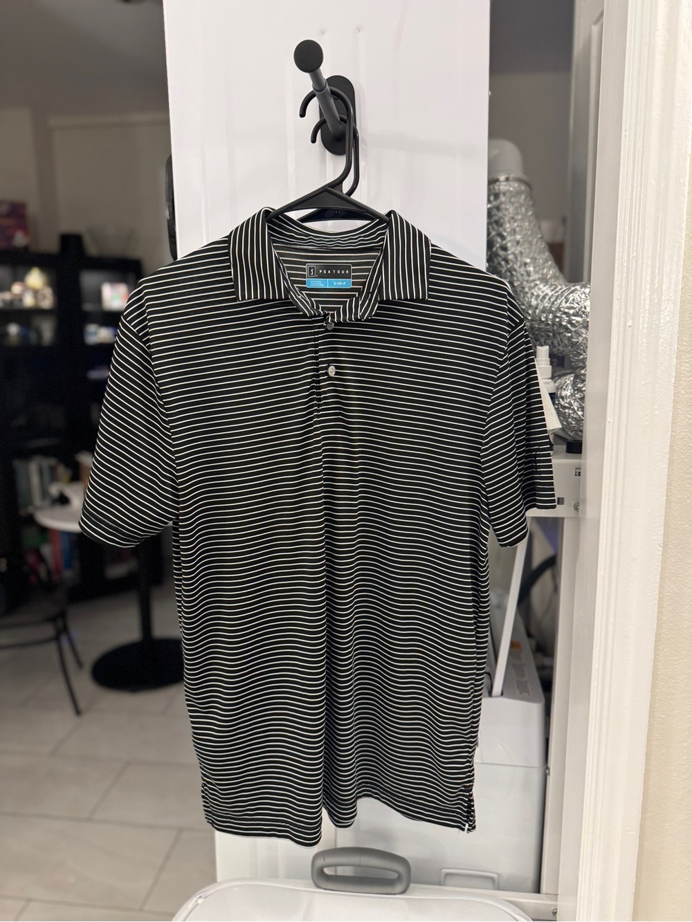 PGA Tour Black and White Striped Polo Shirt